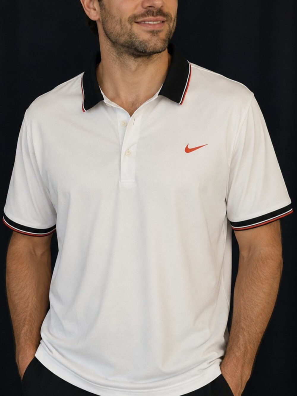 2015 Roger Federer Edition Nike White Polo with Black‎ Collar and Orange Swoosh